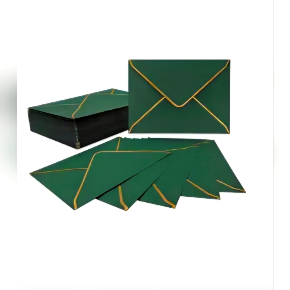 NEW 100 PCS GREEN SHIMMERING GOLDEN FOIL ENVELOPES - Picture 1 of 2